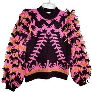 Ulla Johnson Boho Fringe Sweater Size XS Fuchsia Abia Alpaca RARE